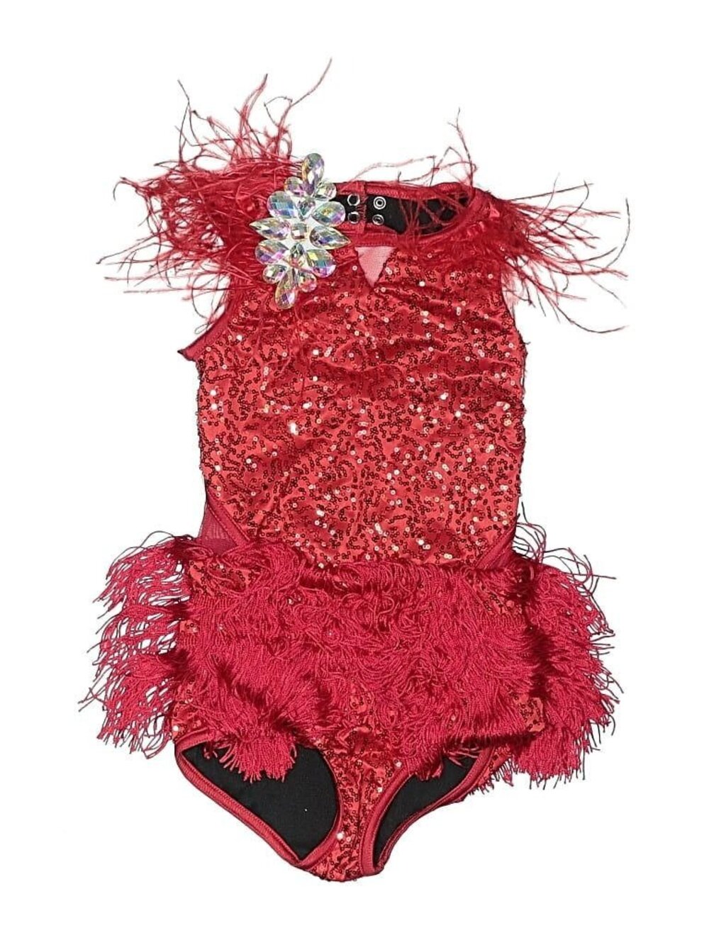 Girl Weissman Red Feather Sequin Fringe Dance Costume Don't Stop13147 Size SC 6